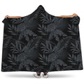 Black Palm Leaf Aloha Pattern Print Hooded Blanket