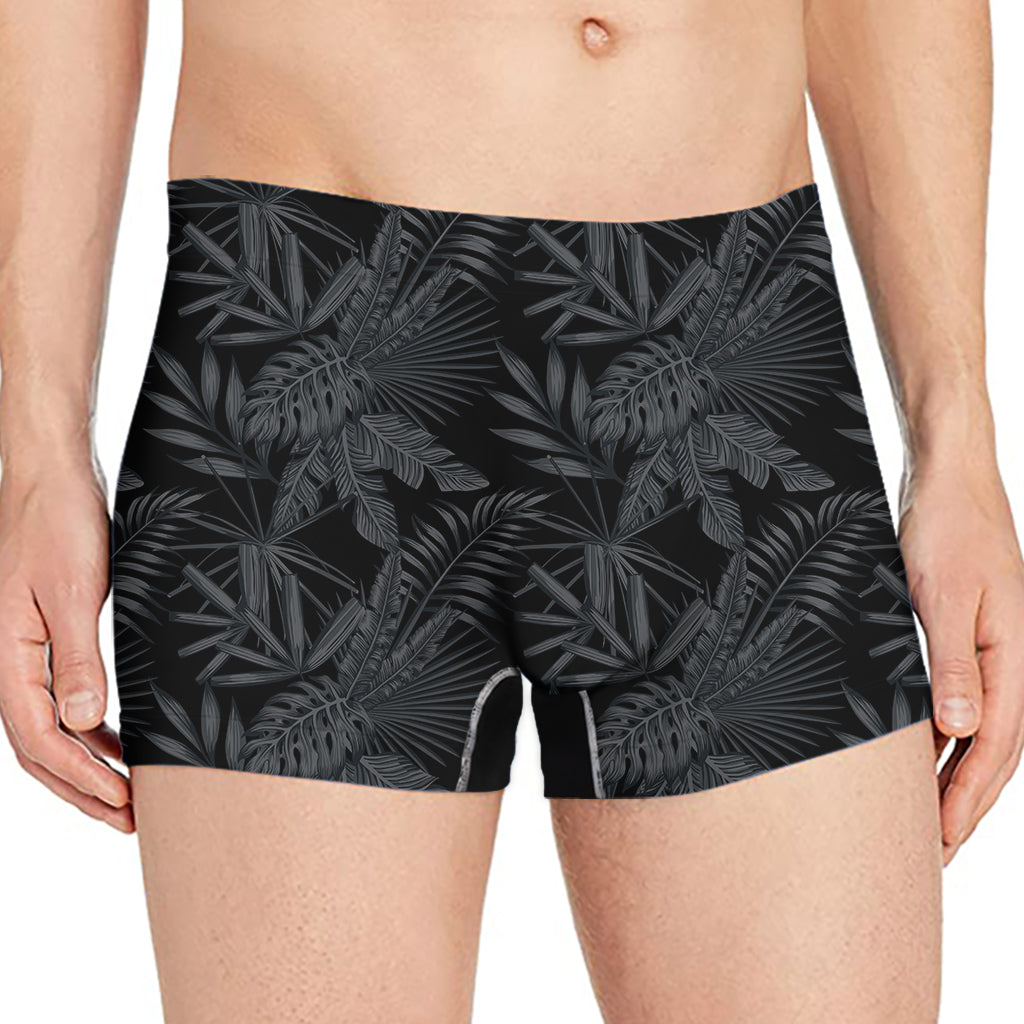 Black Palm Leaf Aloha Pattern Print Men's Boxer Briefs
