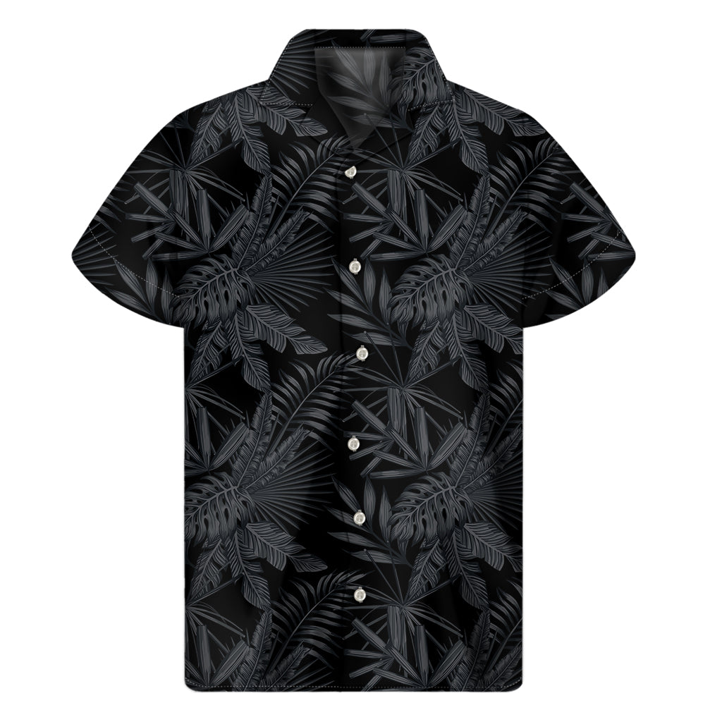 Black Palm Leaf Aloha Pattern Print Men's Short Sleeve Shirt