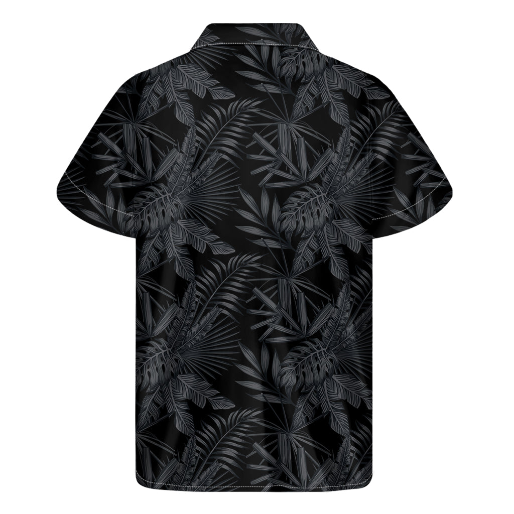 Black Palm Leaf Aloha Pattern Print Men's Short Sleeve Shirt