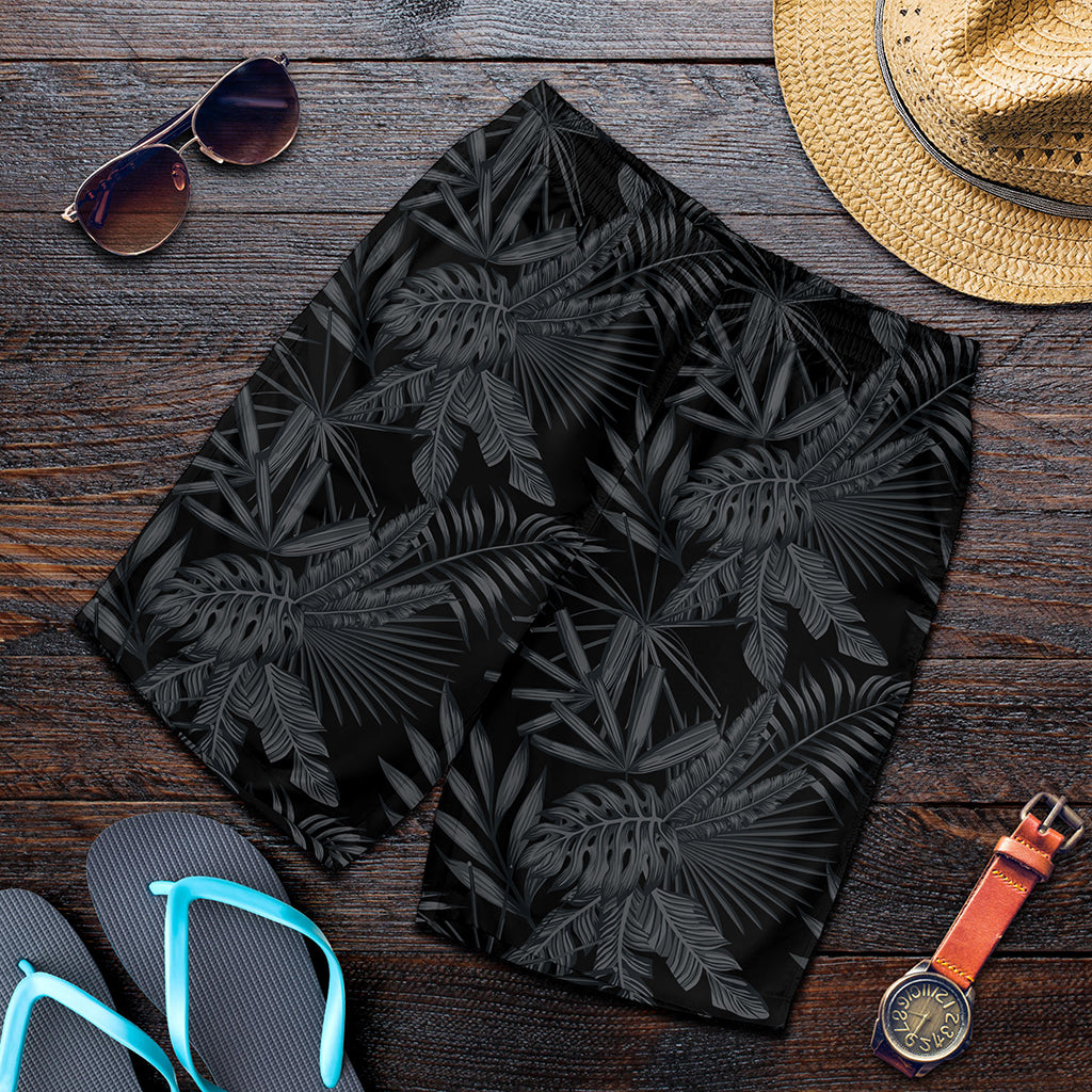 Black Palm Leaf Aloha Pattern Print Men's Shorts