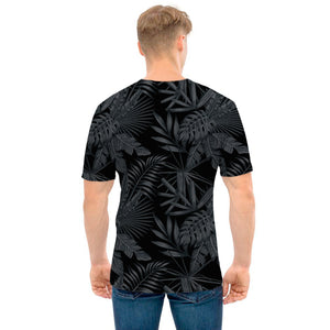 Black Palm Leaf Aloha Pattern Print Men's T-Shirt