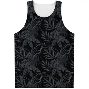 Black Palm Leaf Aloha Pattern Print Men's Tank Top