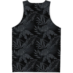 Black Palm Leaf Aloha Pattern Print Men's Tank Top