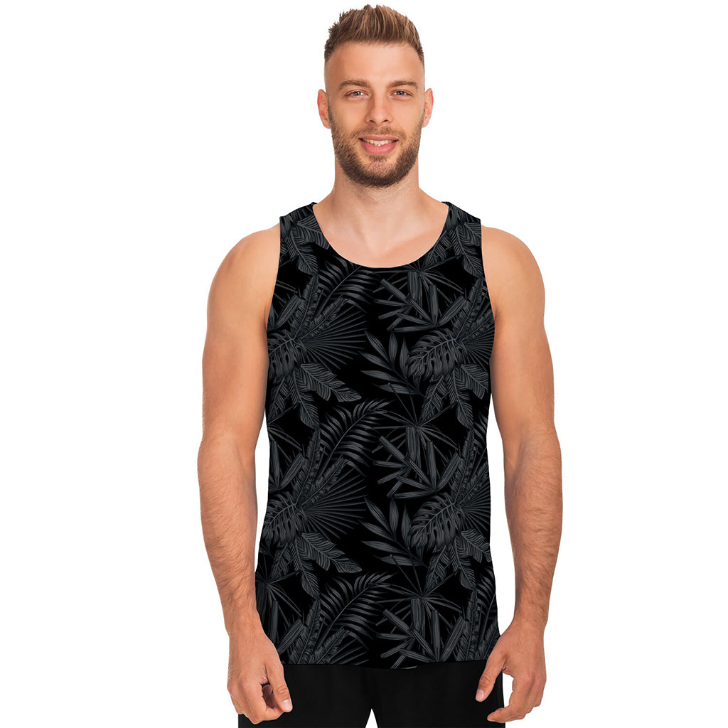 Black Palm Leaf Aloha Pattern Print Men's Tank Top