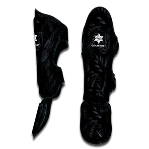 Black Palm Leaf Aloha Pattern Print Muay Thai Shin Guard