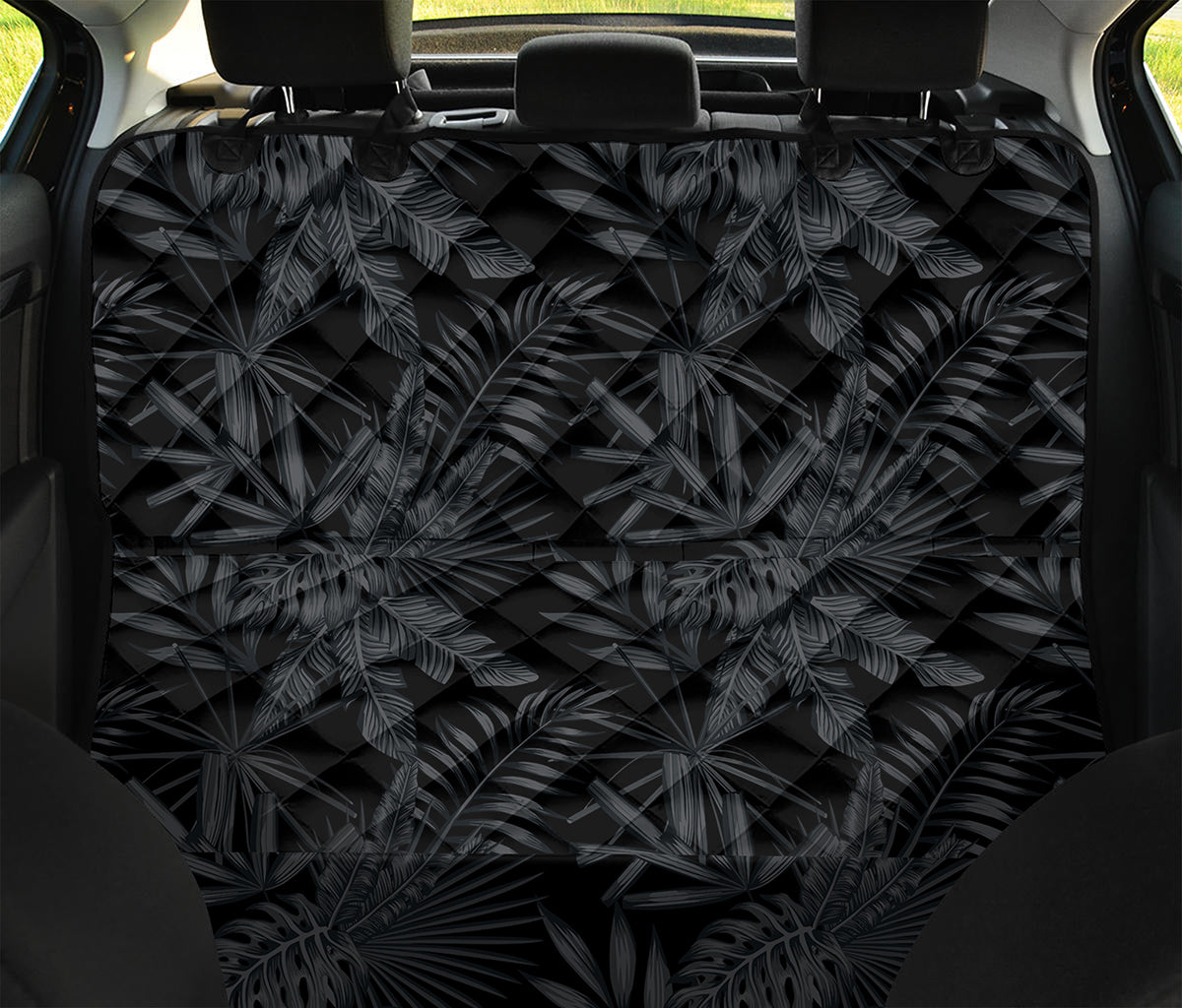 Black Palm Leaf Aloha Pattern Print Pet Car Back Seat Cover