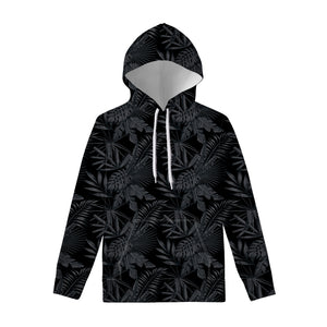 Black Palm Leaf Aloha Pattern Print Pullover Hoodie