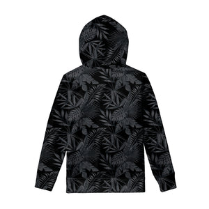 Black Palm Leaf Aloha Pattern Print Pullover Hoodie