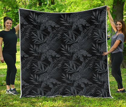 Black Palm Leaf Aloha Pattern Print Quilt