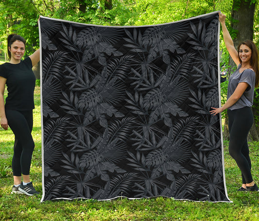 Black Palm Leaf Aloha Pattern Print Quilt