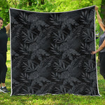 Black Palm Leaf Aloha Pattern Print Quilt