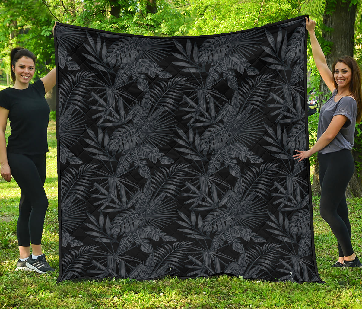 Black Palm Leaf Aloha Pattern Print Quilt