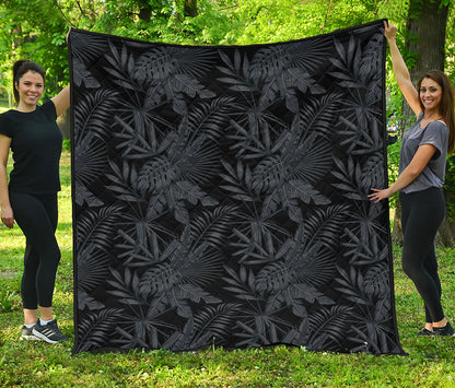 Black Palm Leaf Aloha Pattern Print Quilt