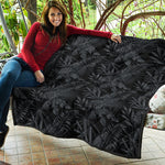 Black Palm Leaf Aloha Pattern Print Quilt
