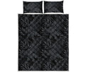 Black Palm Leaf Aloha Pattern Print Quilt Bed Set