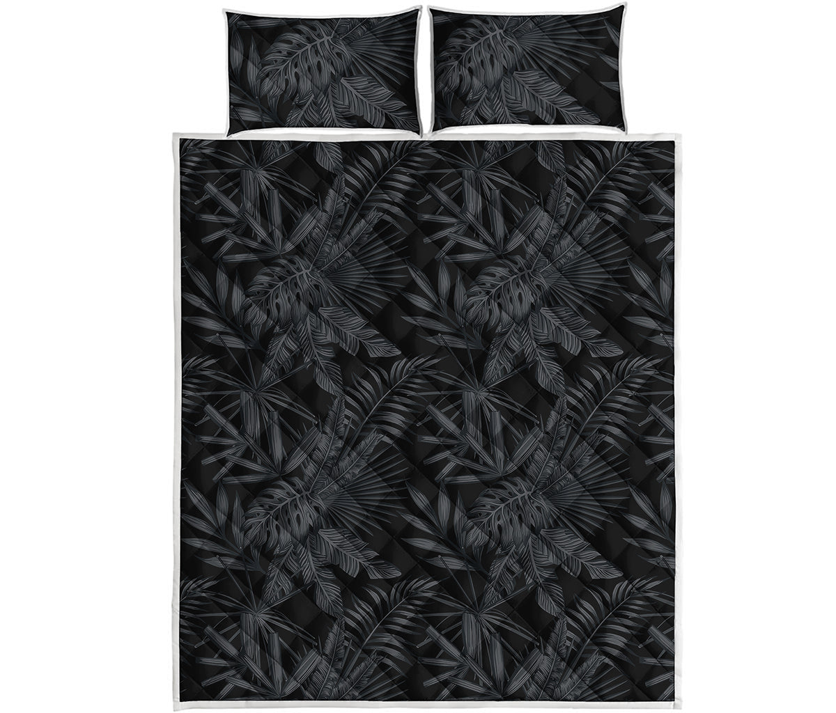 Black Palm Leaf Aloha Pattern Print Quilt Bed Set