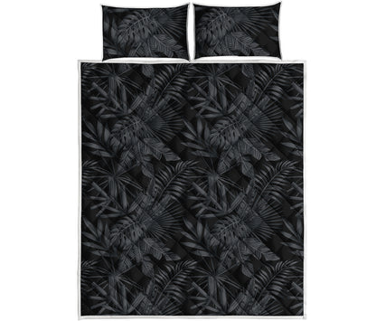 Black Palm Leaf Aloha Pattern Print Quilt Bed Set