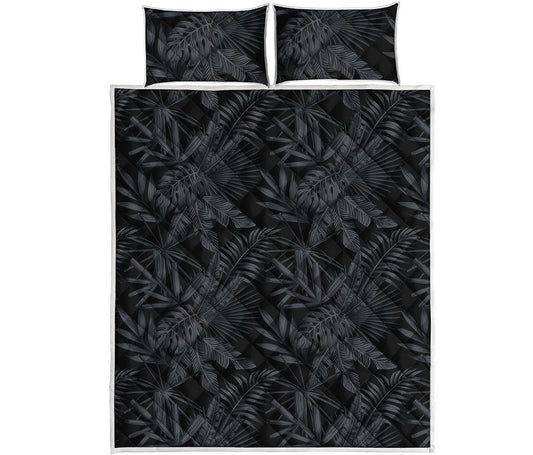 Black Palm Leaf Aloha Pattern Print Quilt Bed Set