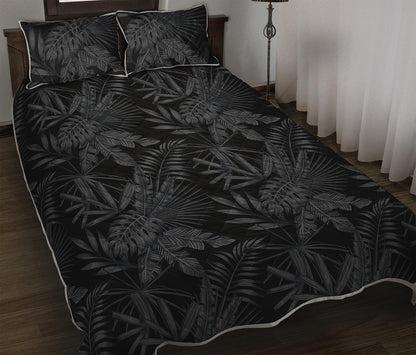 Black Palm Leaf Aloha Pattern Print Quilt Bed Set