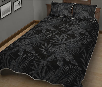 Black Palm Leaf Aloha Pattern Print Quilt Bed Set