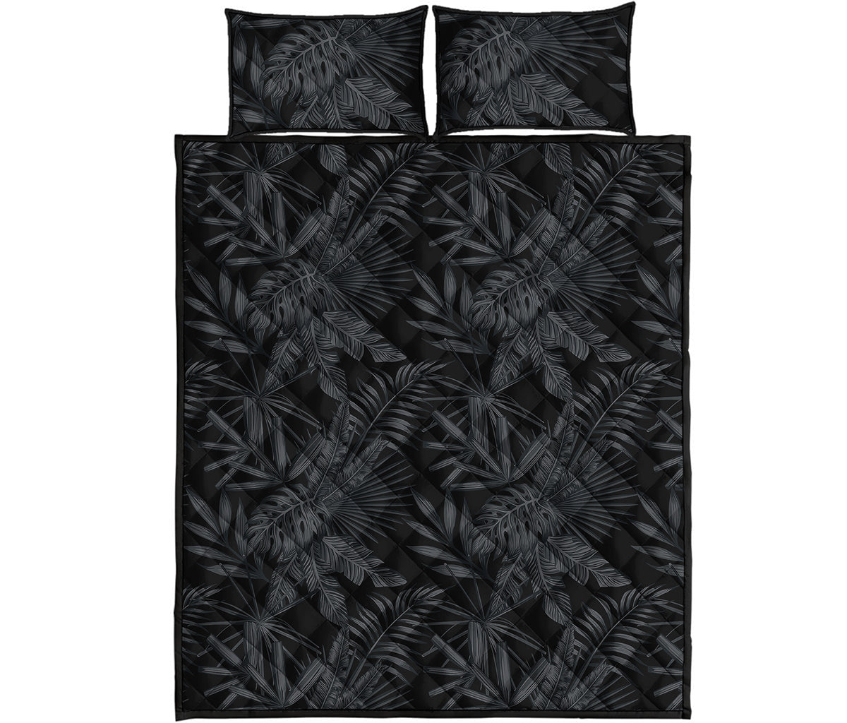 Black Palm Leaf Aloha Pattern Print Quilt Bed Set