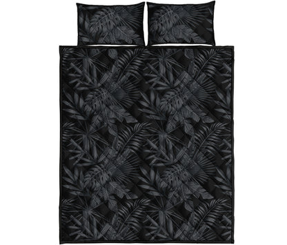 Black Palm Leaf Aloha Pattern Print Quilt Bed Set