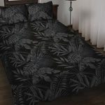 Black Palm Leaf Aloha Pattern Print Quilt Bed Set
