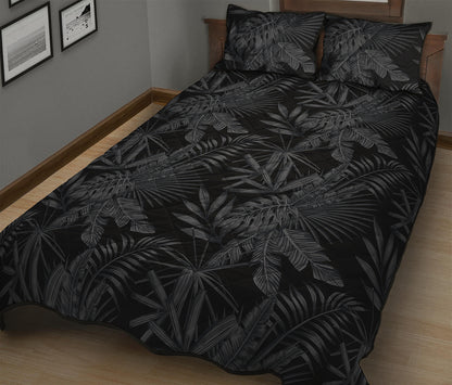 Black Palm Leaf Aloha Pattern Print Quilt Bed Set