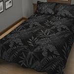 Black Palm Leaf Aloha Pattern Print Quilt Bed Set