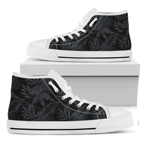 Black Palm Leaf Aloha Pattern Print White High Top Shoes