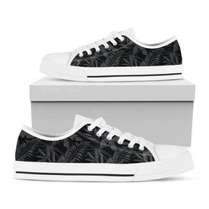 Black Palm Leaf Aloha Pattern Print White Low Top Shoes