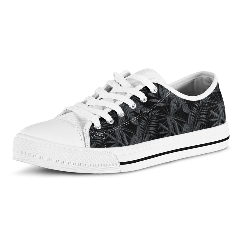 Black Palm Leaf Aloha Pattern Print White Low Top Shoes