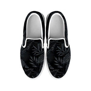 Black Palm Leaf Aloha Pattern Print White Slip On Shoes
