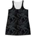 Black Palm Leaf Aloha Pattern Print Women's Racerback Tank Top
