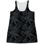 Black Palm Leaf Aloha Pattern Print Women's Racerback Tank Top