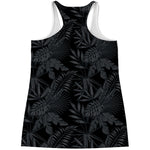 Black Palm Leaf Aloha Pattern Print Women's Racerback Tank Top