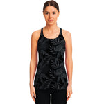 Black Palm Leaf Aloha Pattern Print Women's Racerback Tank Top