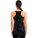Black Palm Leaf Aloha Pattern Print Women's Racerback Tank Top