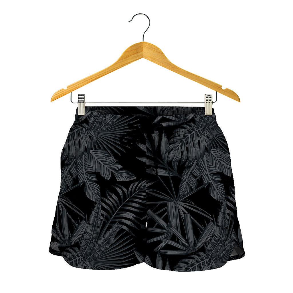 Black Palm Leaf Aloha Pattern Print Women's Shorts