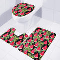 Black Palm Leaf Watermelon Pattern Print 3 Piece Bath Mat Set