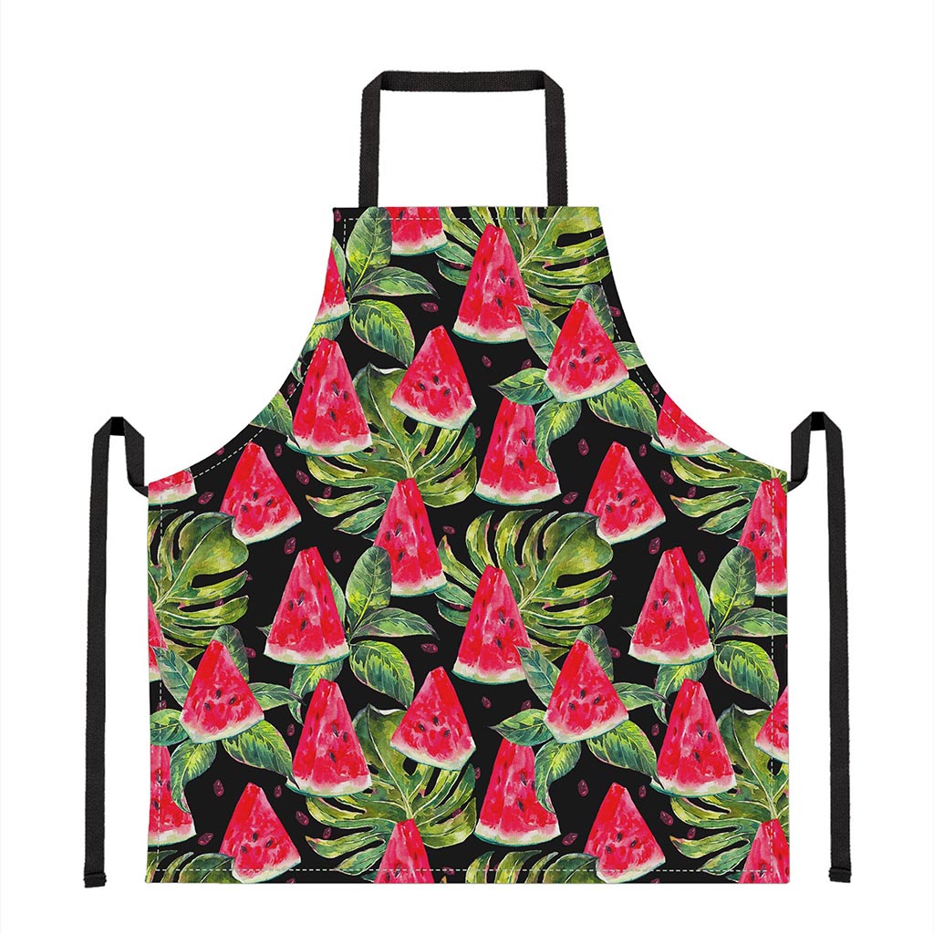 Black Palm Leaf Watermelon Pattern Print Apron