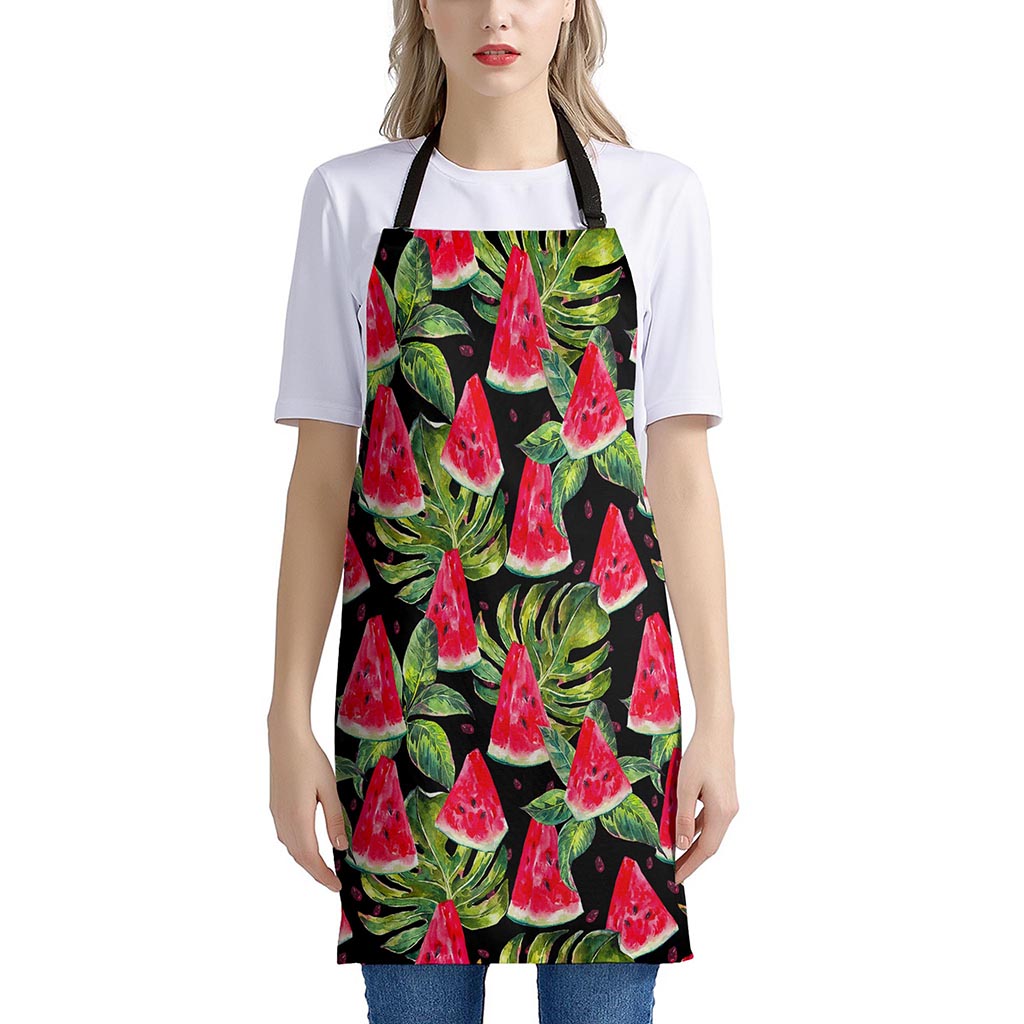 Black Palm Leaf Watermelon Pattern Print Apron