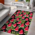 Black Palm Leaf Watermelon Pattern Print Floor Mat