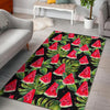 Black Palm Leaf Watermelon Pattern Print Area Rug GearFrost