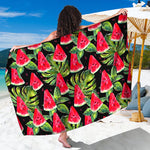 Black Palm Leaf Watermelon Pattern Print Beach Sarong Wrap