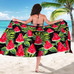 Black Palm Leaf Watermelon Pattern Print Beach Sarong Wrap