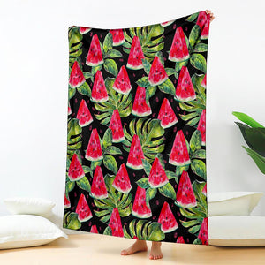 Black Palm Leaf Watermelon Pattern Print Blanket