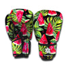 Black Palm Leaf Watermelon Pattern Print Boxing Gloves