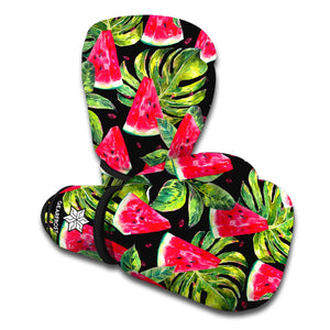 Black Palm Leaf Watermelon Pattern Print Boxing Gloves